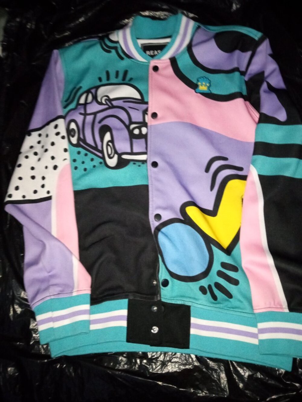 Reason Brand Party Block Jacket (Pink/Purple/Teal) Mens Small